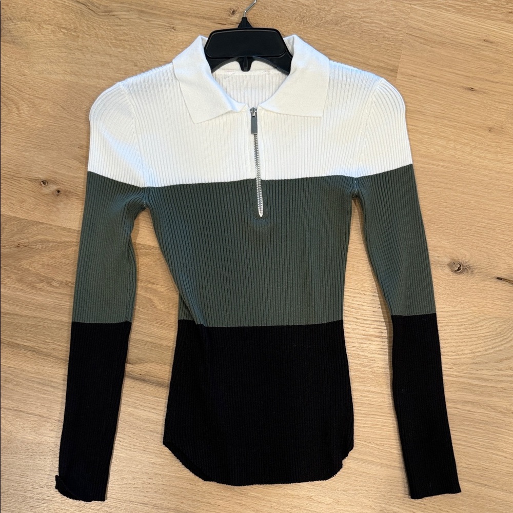 Colorblock Zip-Up Ribbed Top